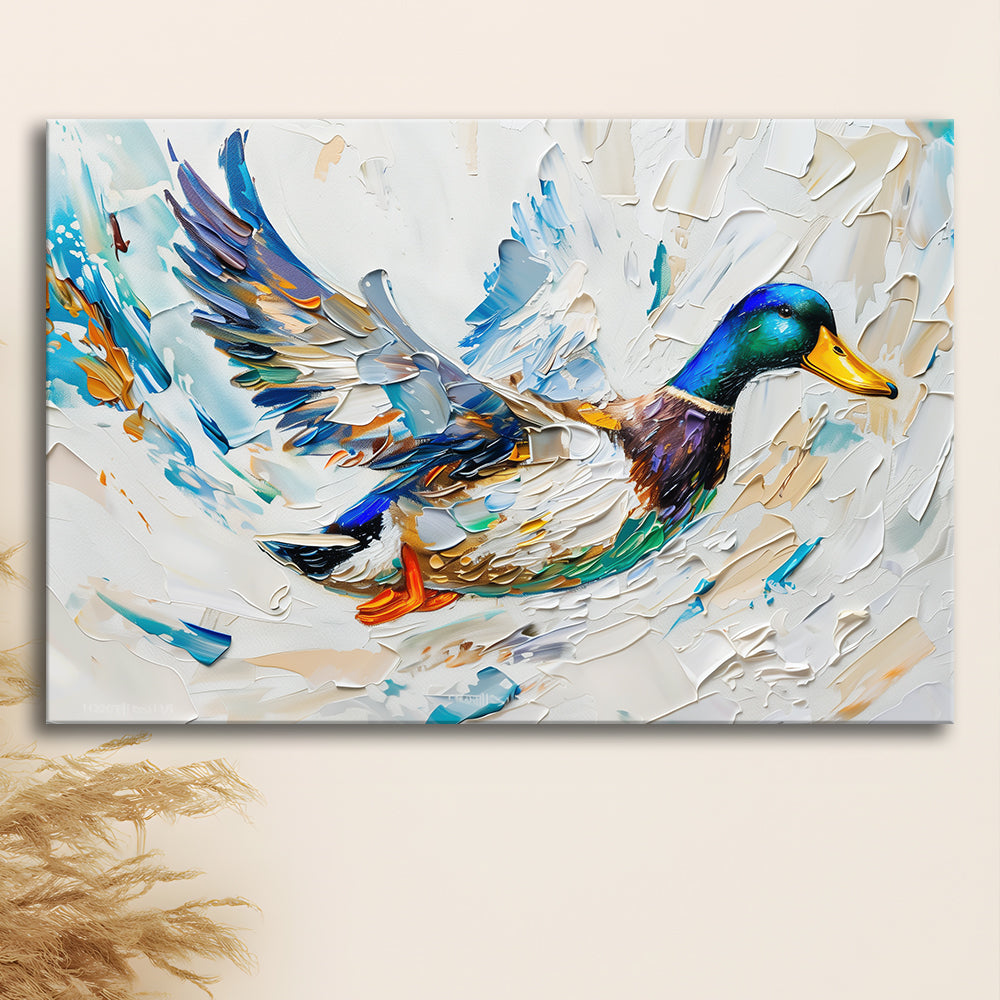 Knife PaintingMallard Duck Flying, Canvas Art Decor Print, Painting Art, Canvas Print Wall Art Home Decor