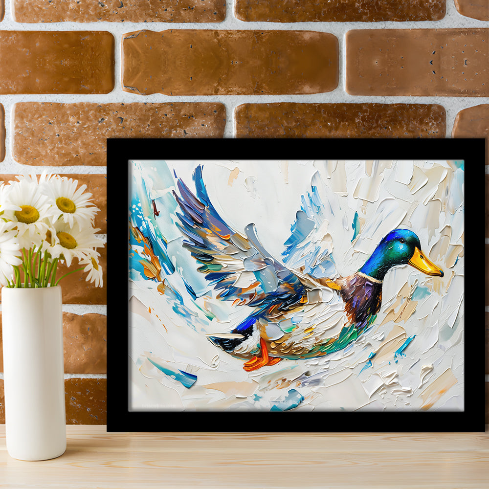 Knife PaintingMallard Duck Flying, Framed  Print, Painting Art, Framed Art Print Wall Decor, Framed Picture