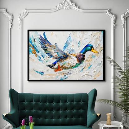Knife PaintingMallard Duck Flying, Framed  Print, Painting Art, Framed Art Print Wall Decor, Framed Picture