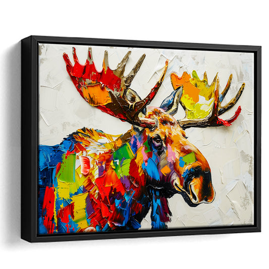 Knife Painting Colorful Moose Portrait, Framed Canvas Print, Painting Art, Floating Framed Canvas Print Wall Art