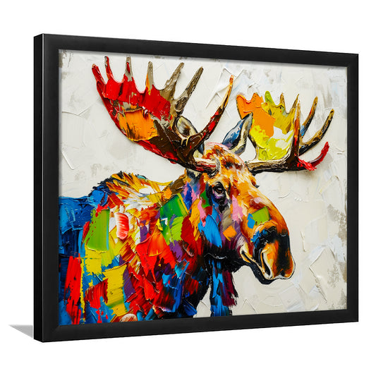 Knife Painting Colorful Moose Portrait, Framed  Print, Painting Art, Framed Art Print Wall Decor, Framed Picture