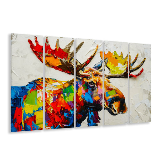 Knife Painting Colorful Moose Portrait, Canvas Art Print, Painting Art, Multi Panels Canvas Print Wall Art