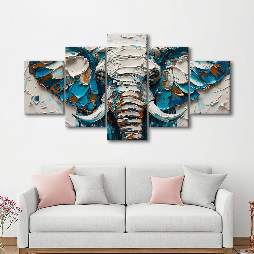 Knife Painting Elephant Portrait, Canvas Art Decor Print, Painting Art, Mixed Panels Canvas Print Wall Art