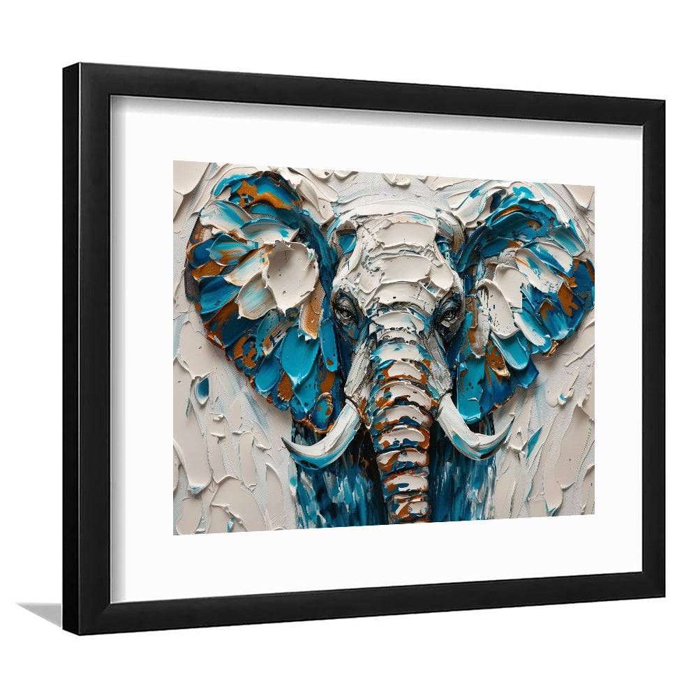 Knife Painting Elephant Portrait, Framed  Print, Painting Art, Framed Art Print White Border Wall Decor