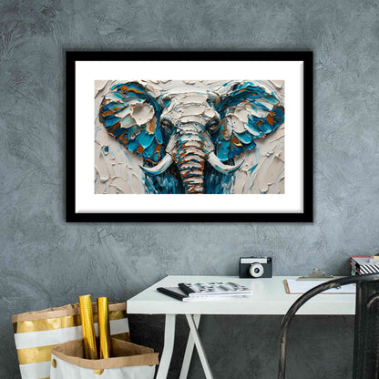 Knife Painting Elephant Portrait, Framed  Print, Painting Art, Framed Art Print White Border Wall Decor