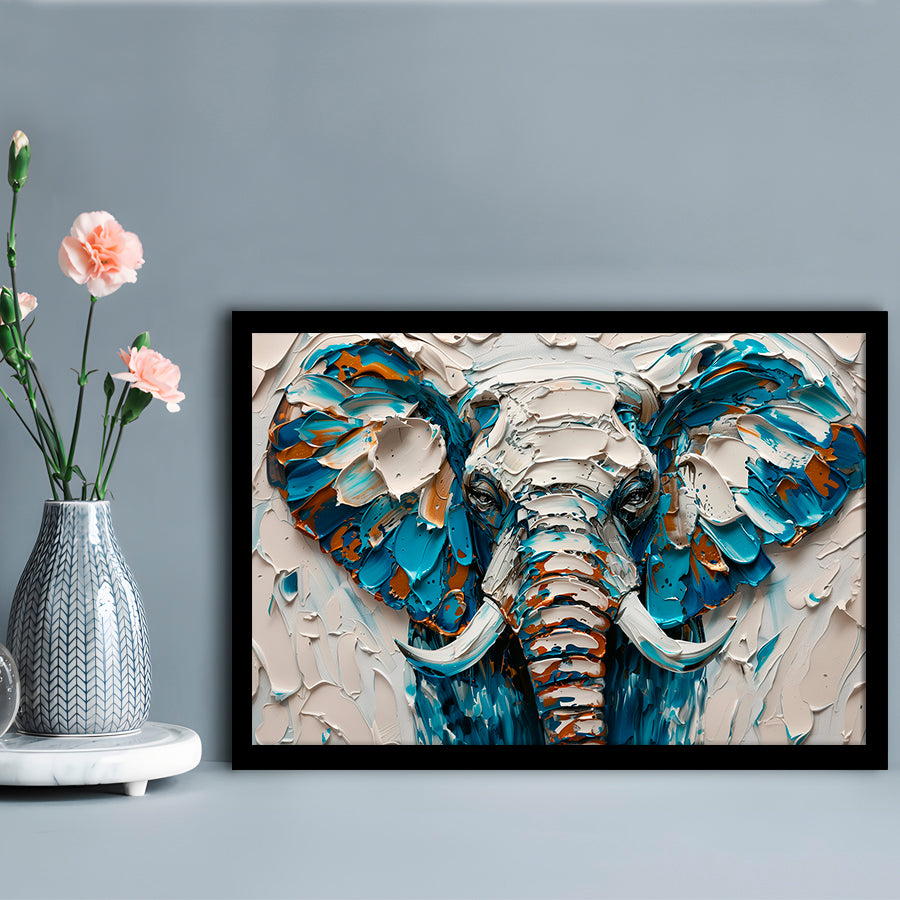 Knife Painting Elephant Portrait, Framed  Print, Painting Art, Framed Art Print Wall Decor, Framed Picture