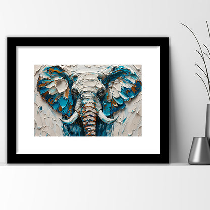 Knife Painting Elephant Portrait, Framed  Print, Painting Art, Framed Art Print White Border Wall Decor