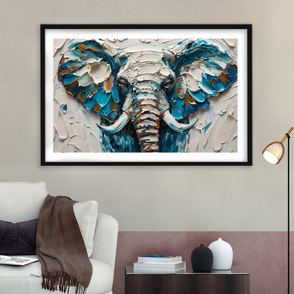 Knife Painting Elephant Portrait, Framed  Print, Painting Art, Framed Art Print White Border Wall Decor