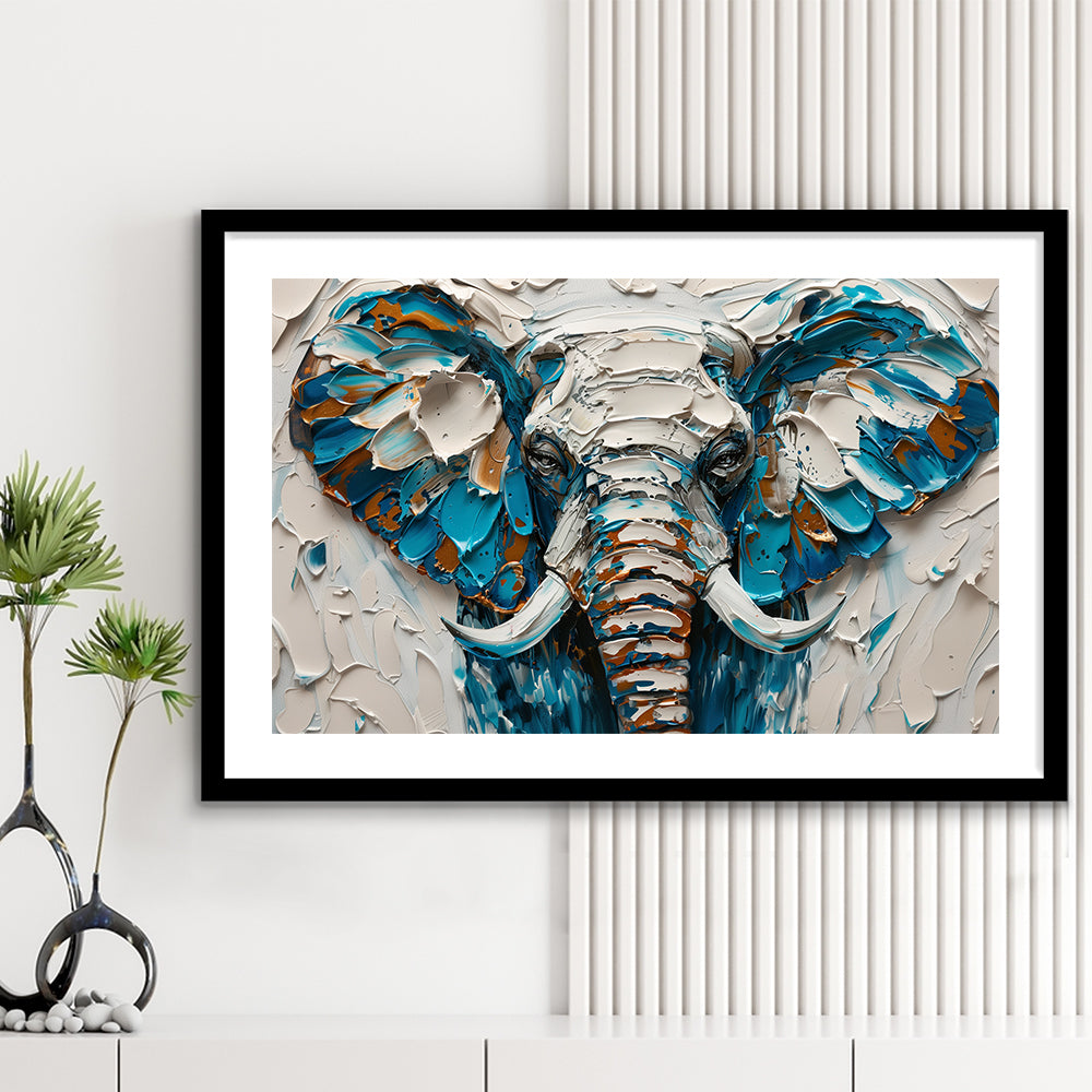 Knife Painting Elephant Portrait, Framed  Print, Painting Art, Framed Art Print White Border Wall Decor