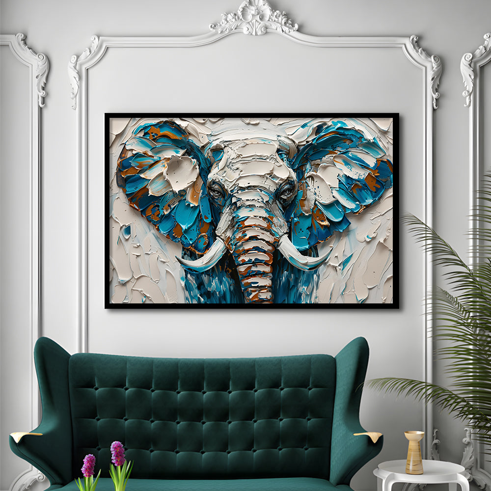 Knife Painting Elephant Portrait, Framed  Print, Painting Art, Framed Art Print Wall Decor, Framed Picture