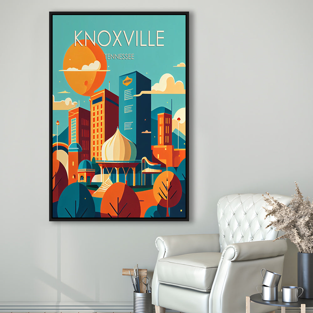 Knoxville Tennessee Retro Art Print, Knoxville City Wall Art, Floating Framed Canvas Print, Framed Picture, Painting Canvas