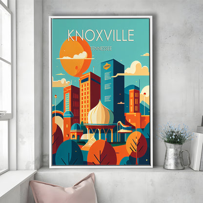 Knoxville Tennessee Retro Art Print, Knoxville City Wall Art, Floating Framed Canvas Print, Framed Picture, Painting Canvas