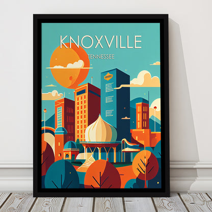 Knoxville Tennessee Retro Art Print, Knoxville City Wall Art, Floating Framed Canvas Print, Framed Picture, Painting Canvas