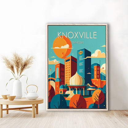 Knoxville Tennessee Retro Art Print, Knoxville City Wall Art, Floating Framed Canvas Print, Framed Picture, Painting Canvas