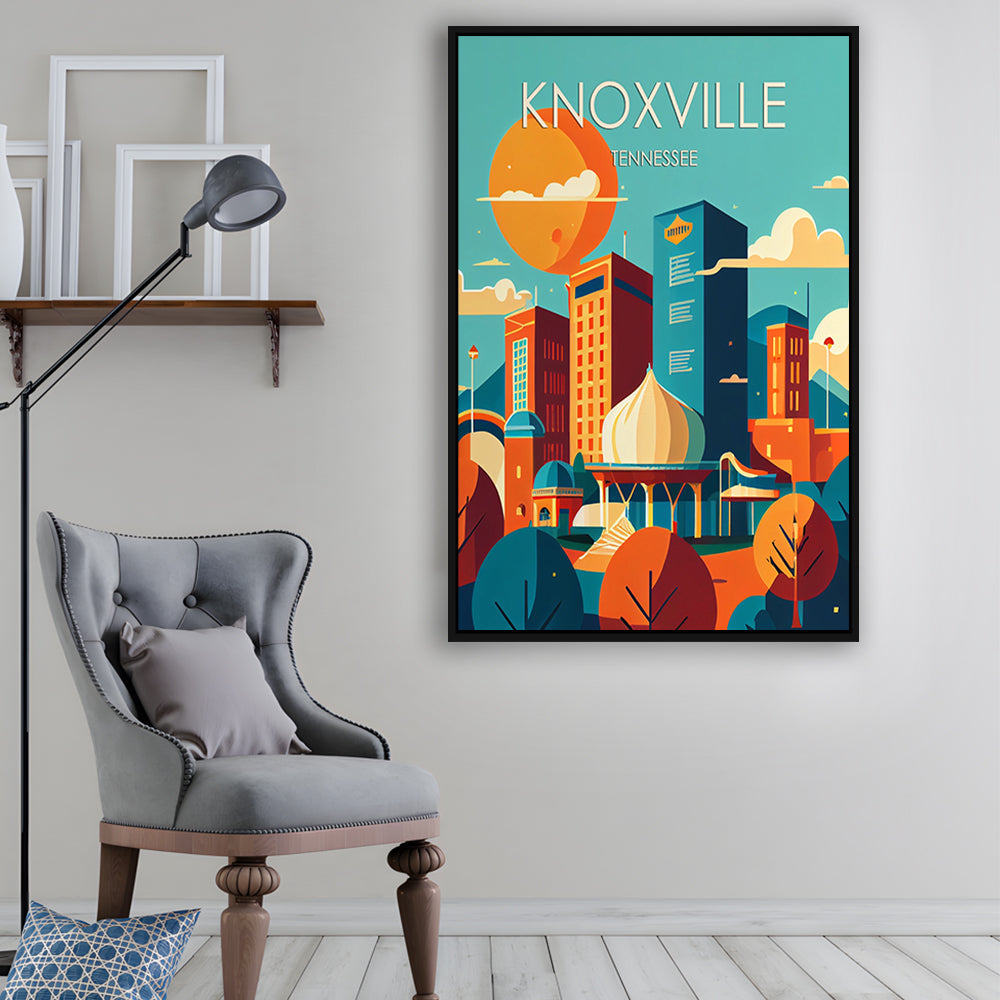 Knoxville Tennessee Retro Art Print, Knoxville City Wall Art, Floating Framed Canvas Print, Framed Picture, Painting Canvas