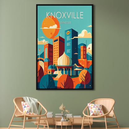 Knoxville Tennessee Retro Art Print, Knoxville City Wall Art, Floating Framed Canvas Print, Framed Picture, Painting Canvas