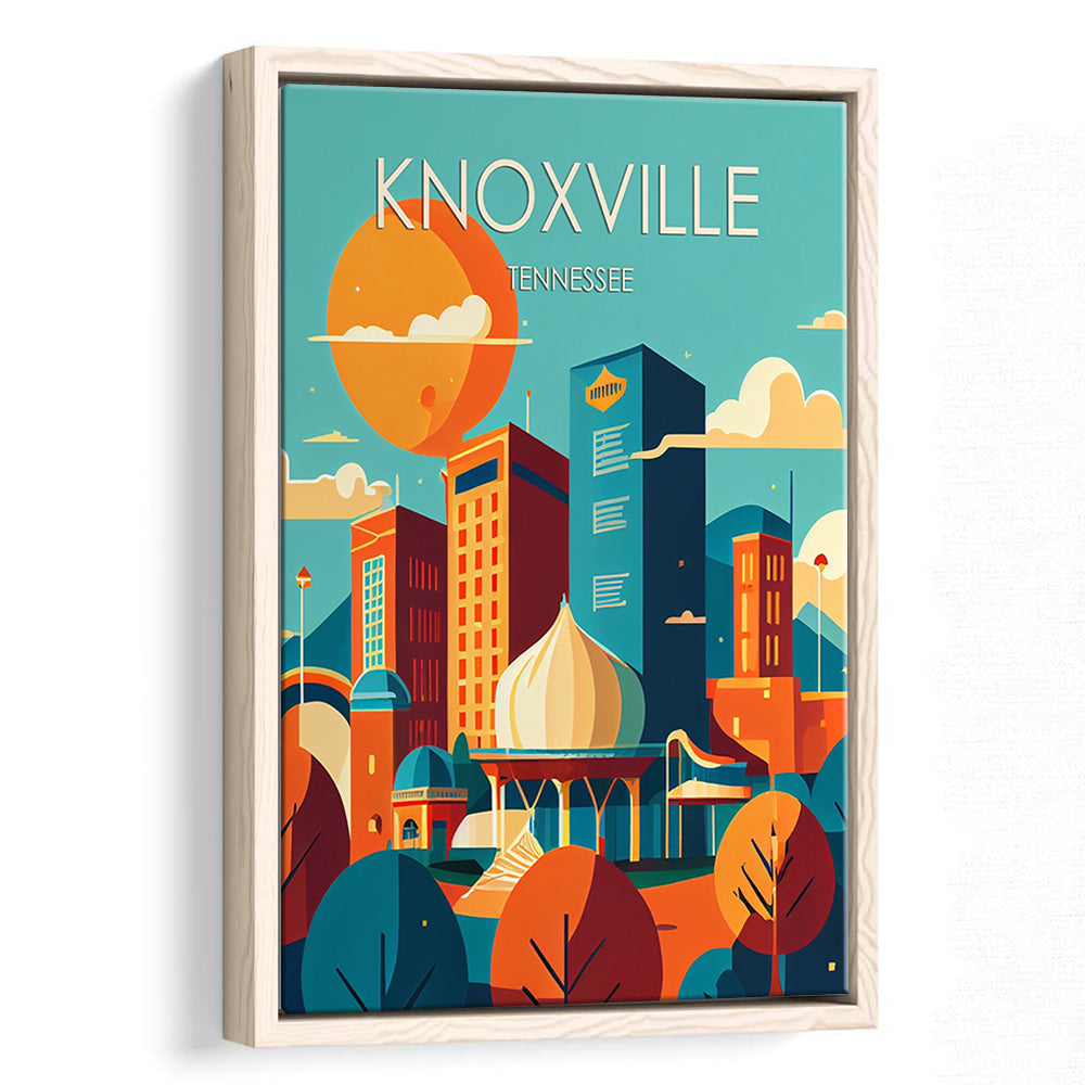 Knoxville Tennessee Retro Art Print, Knoxville City Wall Art, Floating Framed Canvas Print, Framed Picture, Painting Canvas