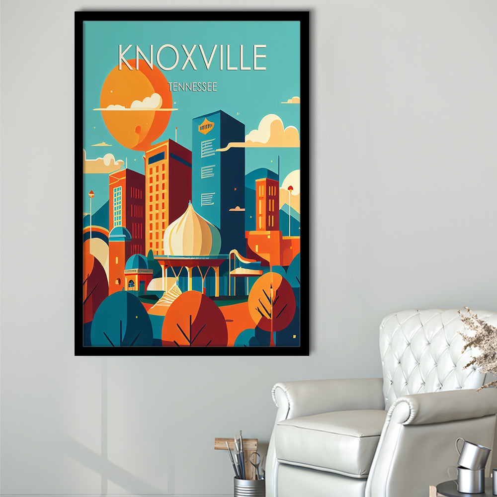 Knoxville Tennessee Retro Art Print, Knoxville City Wall Art, Framed Art Print, Picture Framed, Painting Art