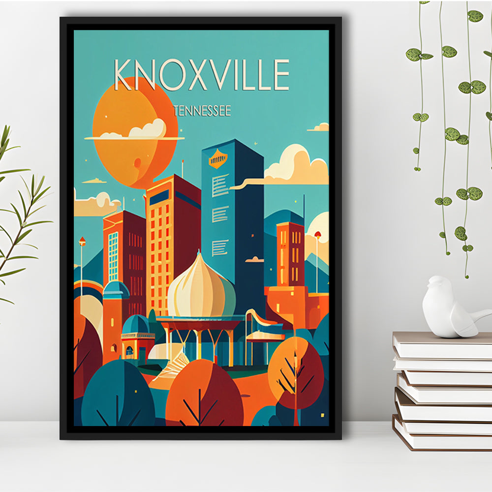 Knoxville Tennessee Retro Art Print, Knoxville City Wall Art, Floating Framed Canvas Print, Framed Picture, Painting Canvas