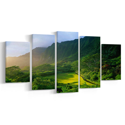 Koolau Golf Club Hole 15 Koolau Golf Courses, Hawaii, Golf Art Print, 5 Pieces Mixed Canvas Print Wall Art