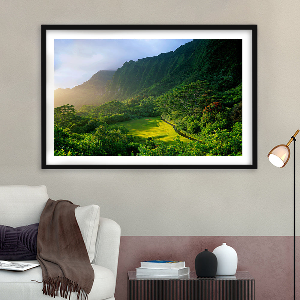 Koolau Golf Club Hole 15 Koolau Golf Courses, Hawaii, Goft Art Print, Framed Art Print White Border Wall Decor