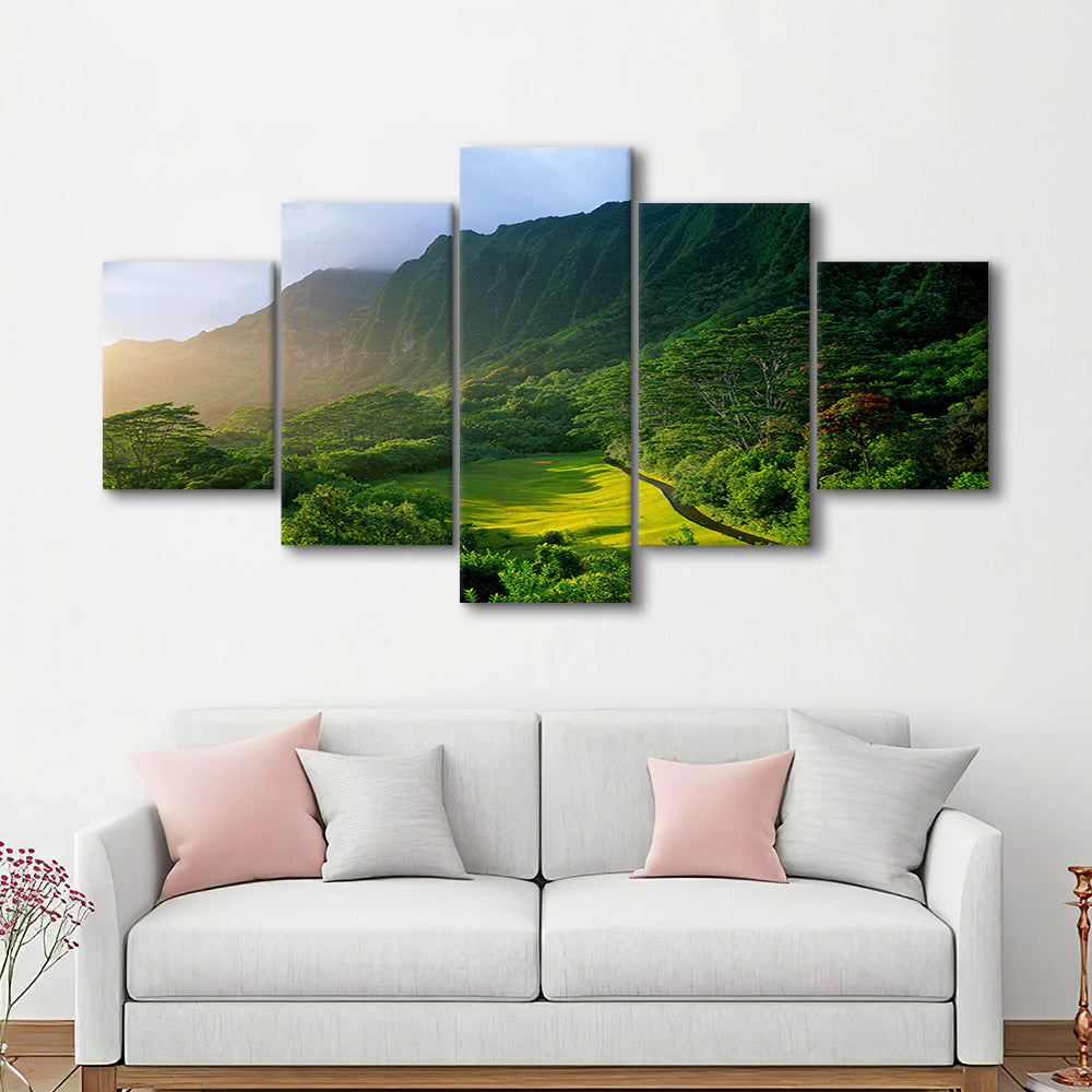 Koolau Golf Club Hole 15 Koolau Golf Courses, Hawaii, Golf Art Print, 5 Pieces Mixed Canvas Print Wall Art