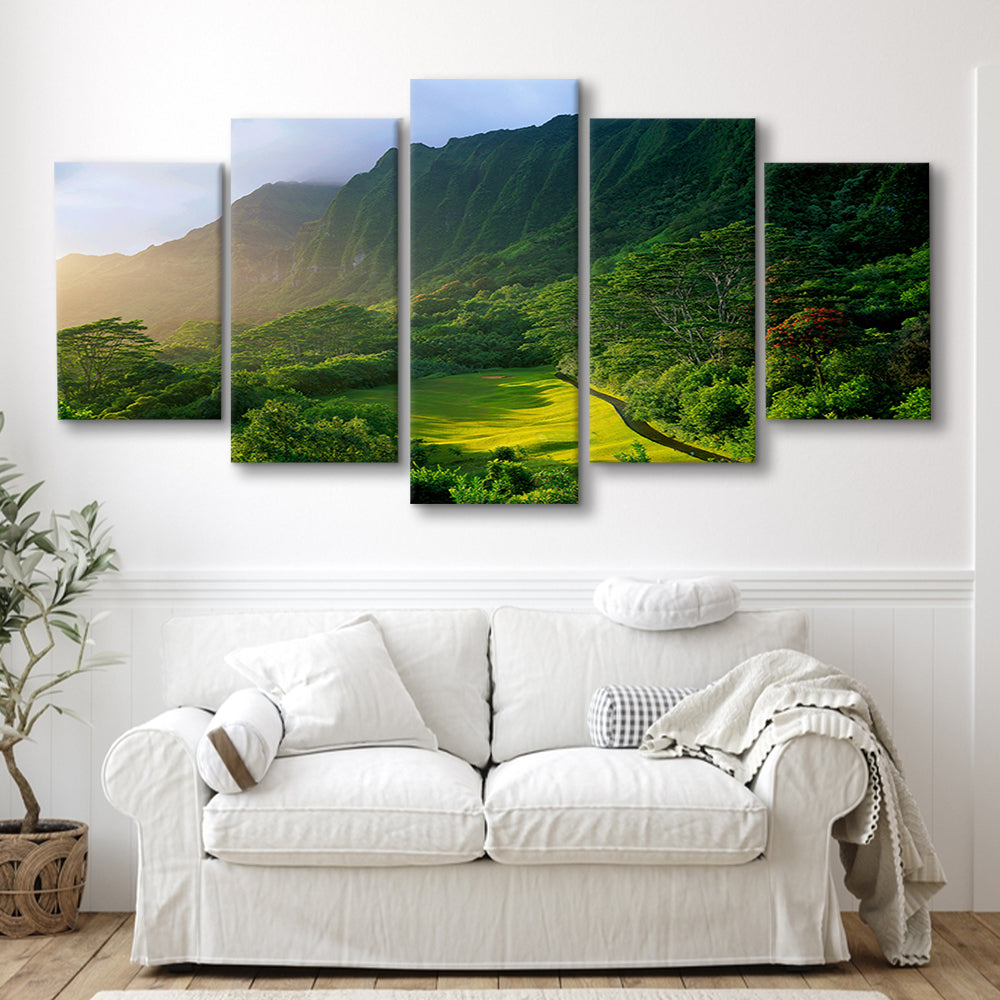 Koolau Golf Club Hole 15 Koolau Golf Courses, Hawaii, Golf Art Print, 5 Pieces Mixed Canvas Print Wall Art