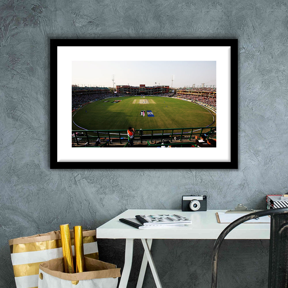 Kotla Stadium, Stadium Canvas, Sport Art, Gift for him, White Border Framed Art Print Wall Decor