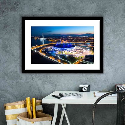 Krestovsky Stadium Saint petersburg, Stadium Canvas, Sport Art, Gift for him, White Border Framed Art Print Wall Decor