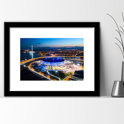 Krestovsky Stadium Saint petersburg, Stadium Canvas, Sport Art, Gift for him, White Border Framed Art Print Wall Decor