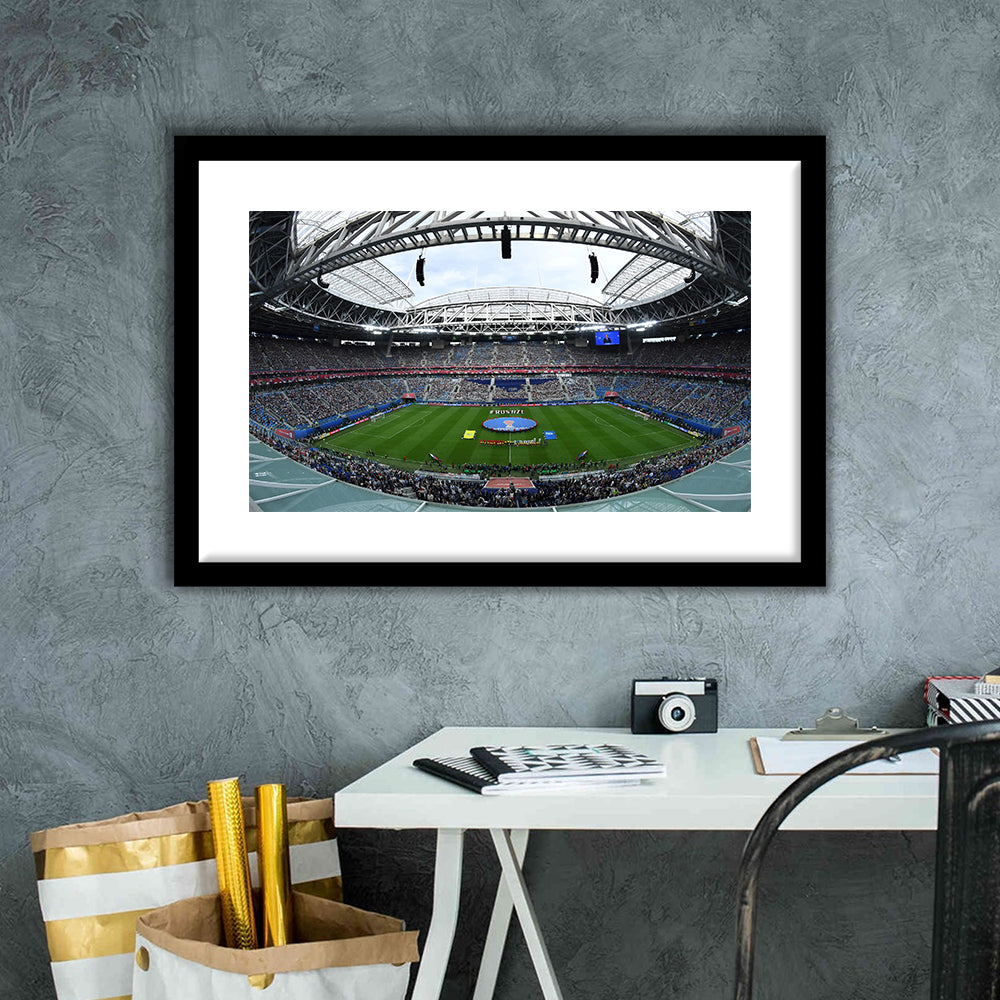 Krestovsky Stadium, Stadium Canvas, Sport Art, Gift for him, White Border Framed Art Print Wall Decor
