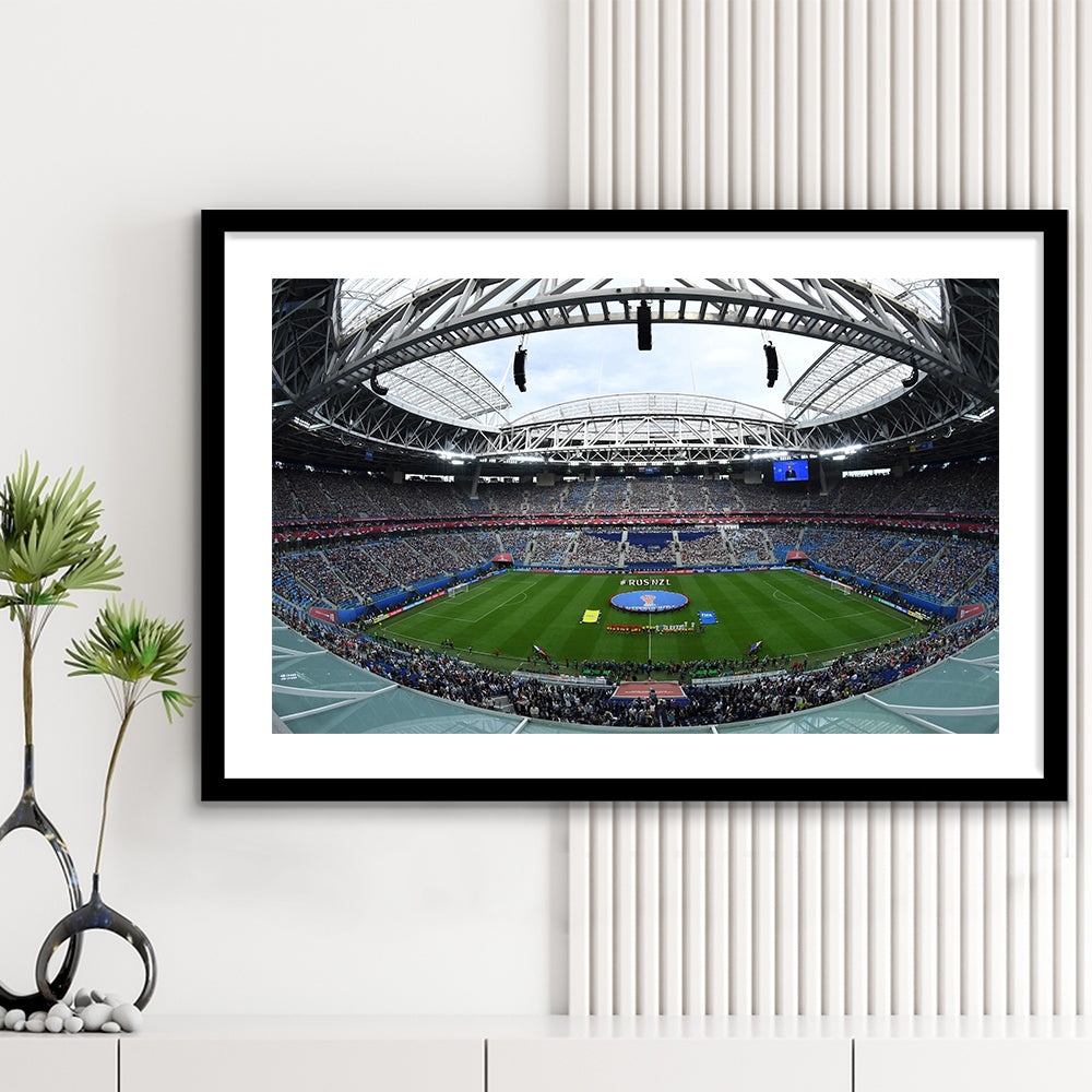 Krestovsky Stadium, Stadium Canvas, Sport Art, Gift for him, White Border Framed Art Print Wall Decor