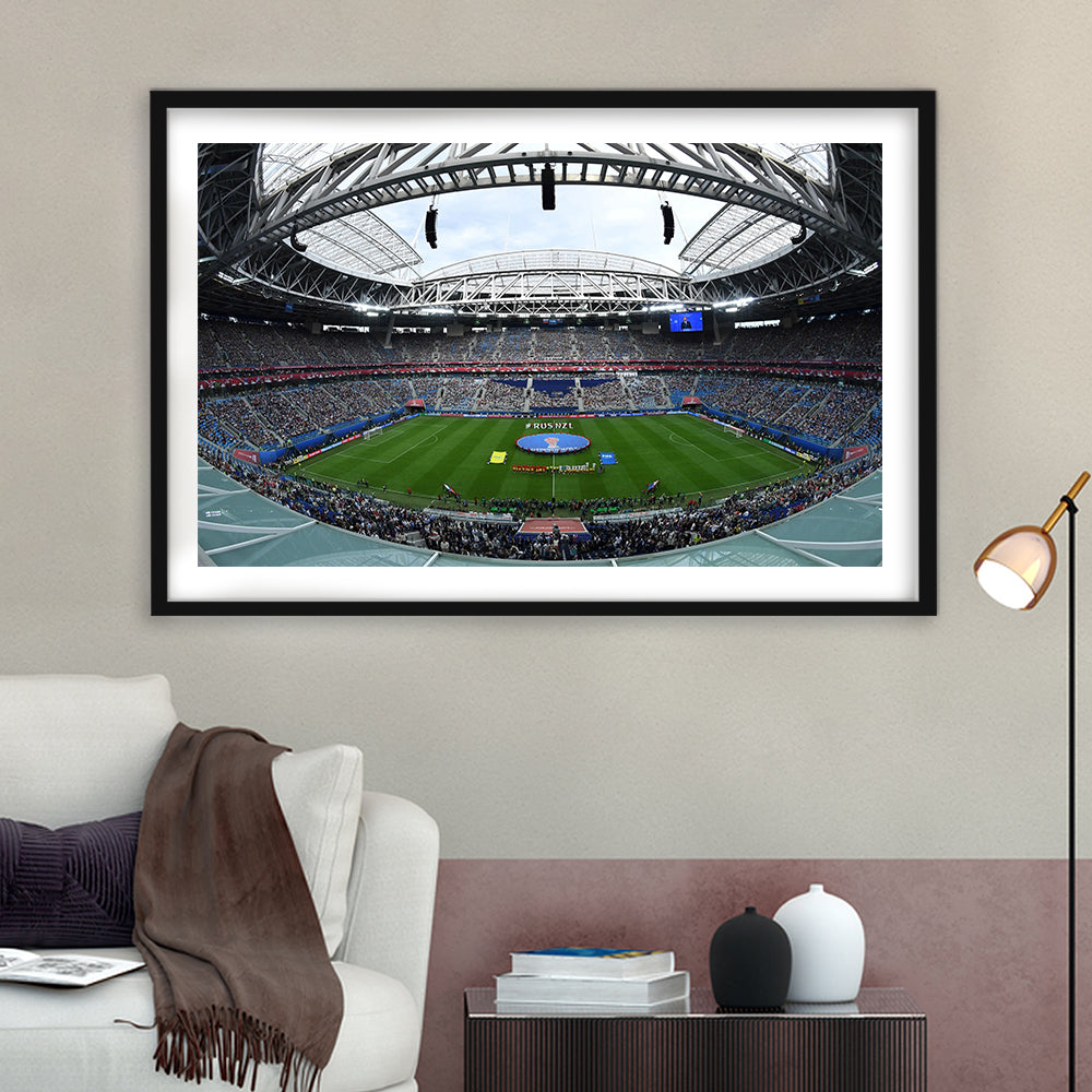 Krestovsky Stadium, Stadium Canvas, Sport Art, Gift for him, White Border Framed Art Print Wall Decor
