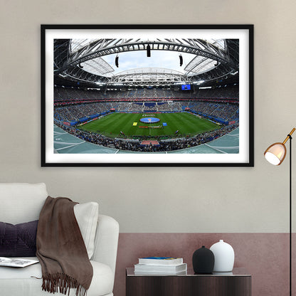 Krestovsky Stadium, Stadium Canvas, Sport Art, Gift for him, White Border Framed Art Print Wall Decor