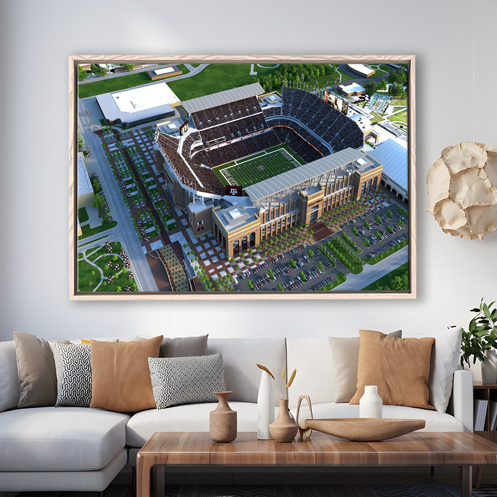 Kyle Field Ariel View, Stadium Canvas, Sport Art, Framed Canvas Print Wall Art, Floating Frame