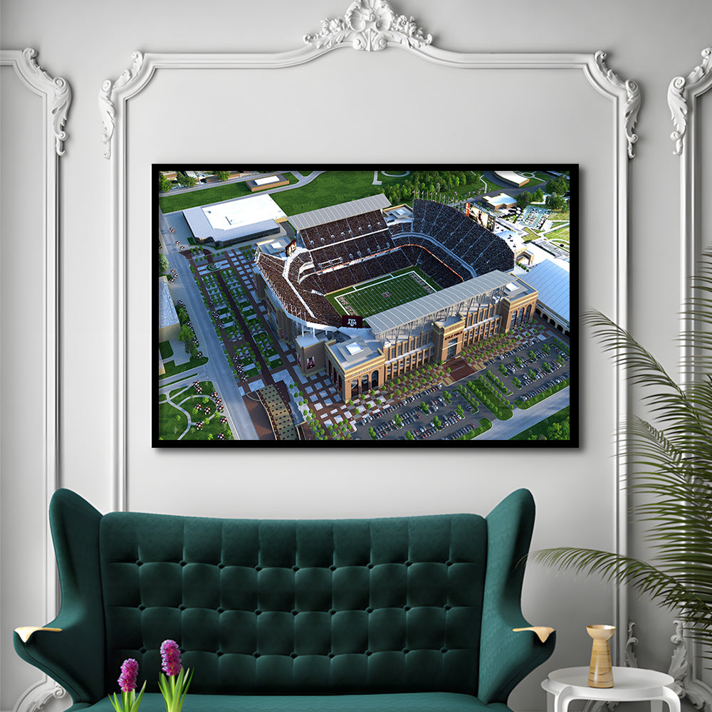 Kyle Field Ariel View, Stadium Canvas, Sport Art, Gift for him, Framed Art Print Wall Decor, Picture Framed