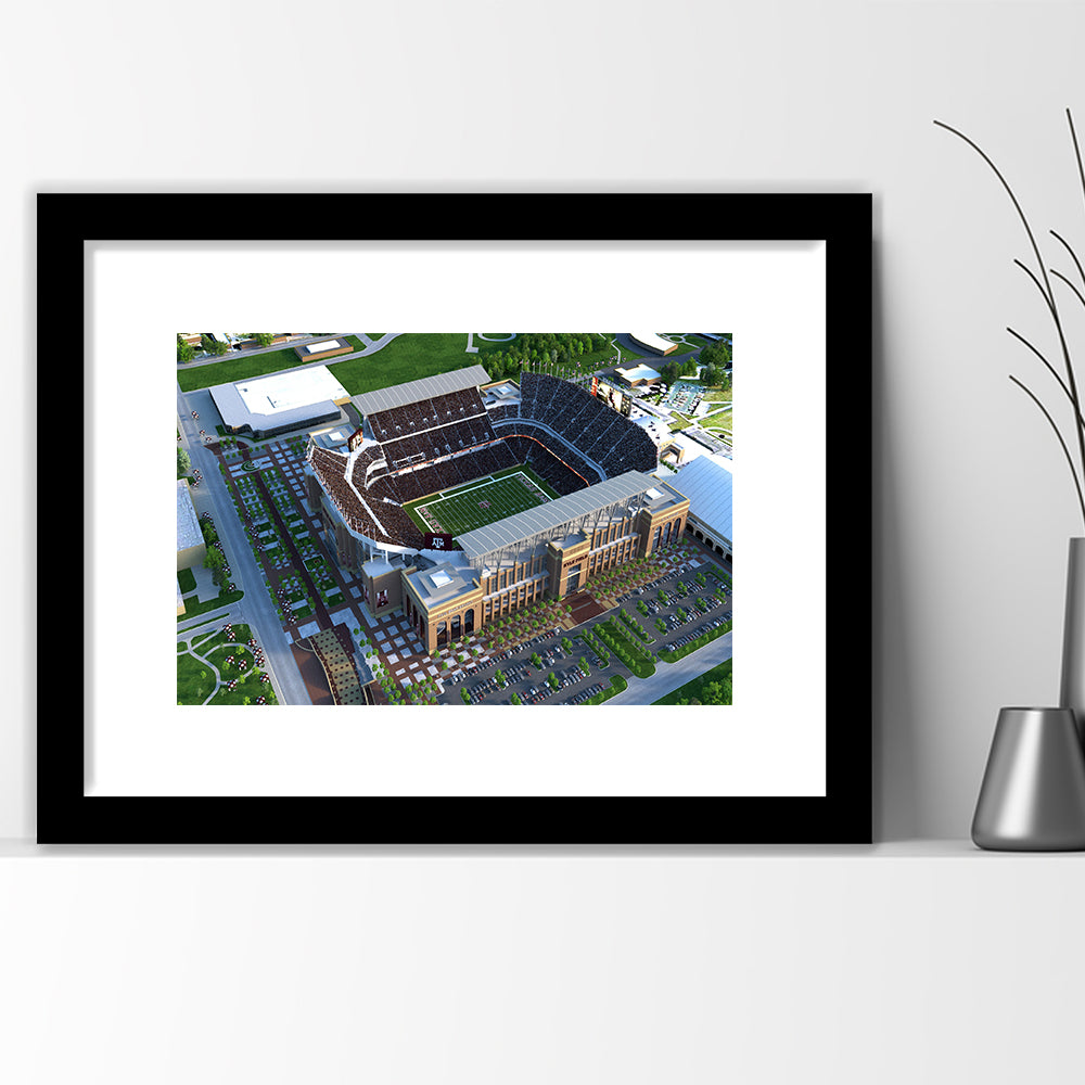 Kyle Field Ariel View, Stadium Canvas, Sport Art, Gift for him, White Border Framed Art Print Wall Decor