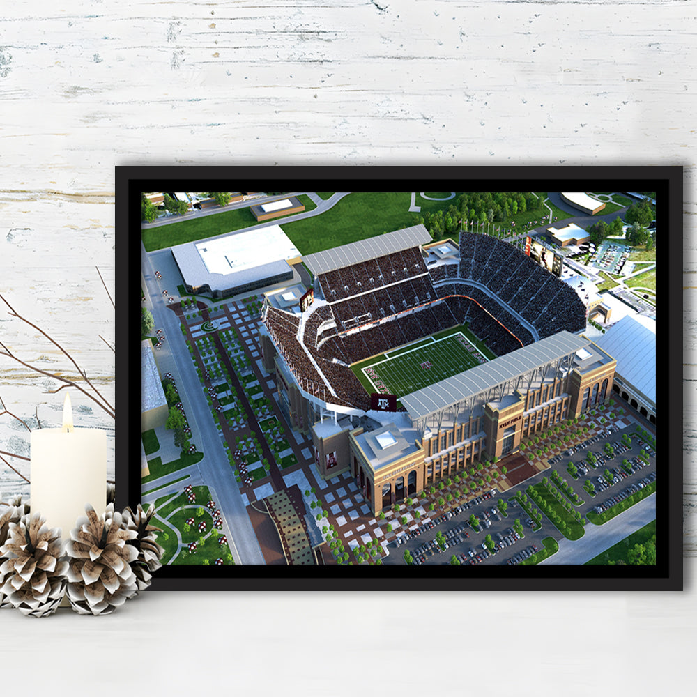Kyle Field Ariel View, Stadium Canvas, Sport Art, Framed Canvas Print Wall Art, Floating Frame
