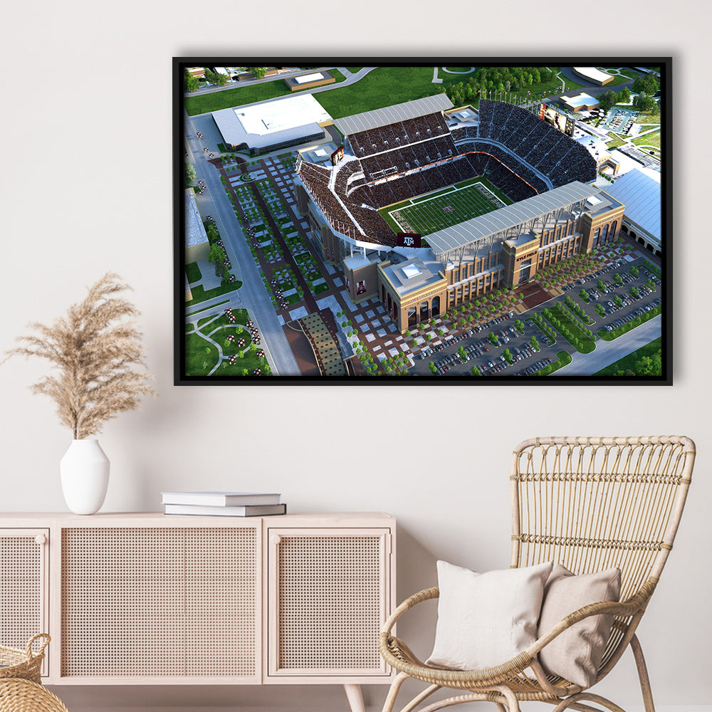 Kyle Field Ariel View, Stadium Canvas, Sport Art, Framed Canvas Print Wall Art, Floating Frame