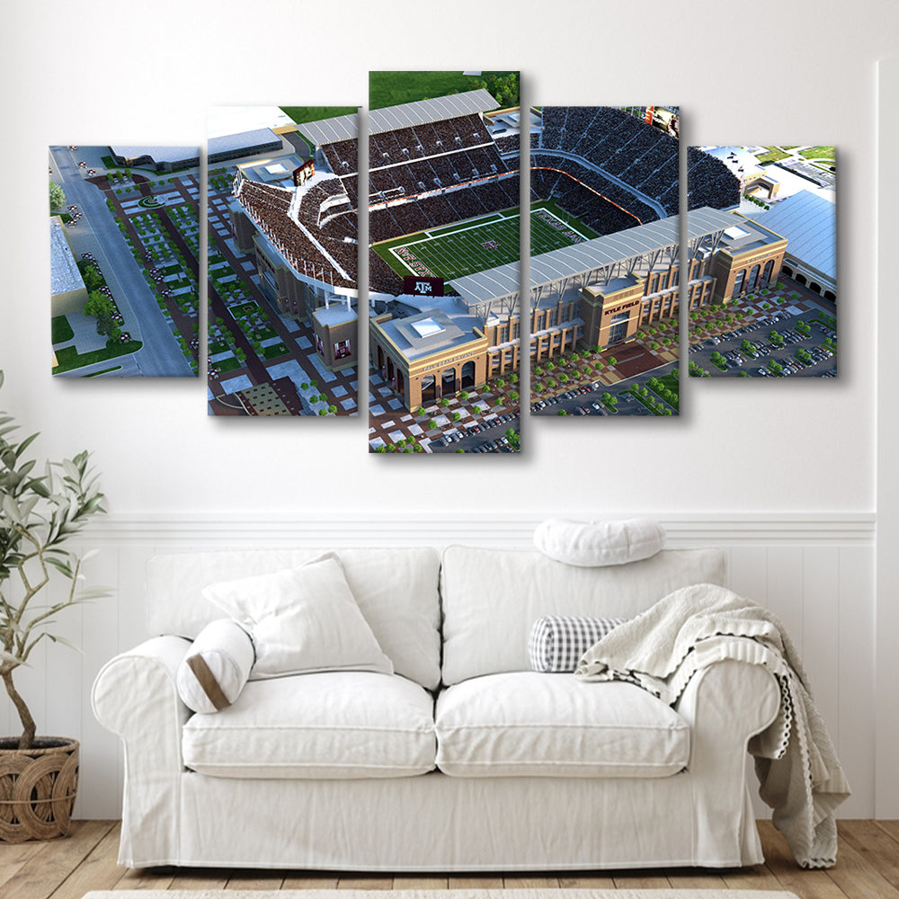 Kyle Field Ariel View, Stadium Canvas, Sport Art, Gift for him, 5 Panel, Large Canvas, Canvas Print Wall Art