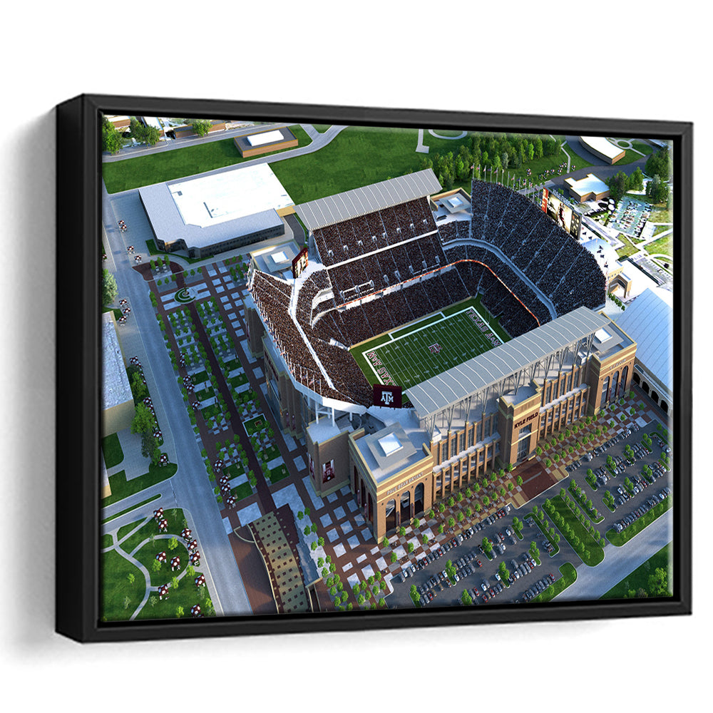 Kyle Field Ariel View, Stadium Canvas, Sport Art, Framed Canvas Print Wall Art, Floating Frame