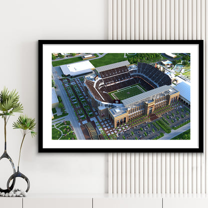 Kyle Field Ariel View, Stadium Canvas, Sport Art, Gift for him, White Border Framed Art Print Wall Decor