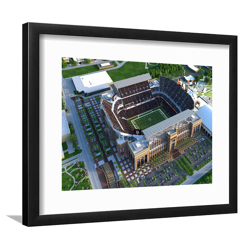 Kyle Field Ariel View, Stadium Canvas, Sport Art, Gift for him, White Border Framed Art Print Wall Decor