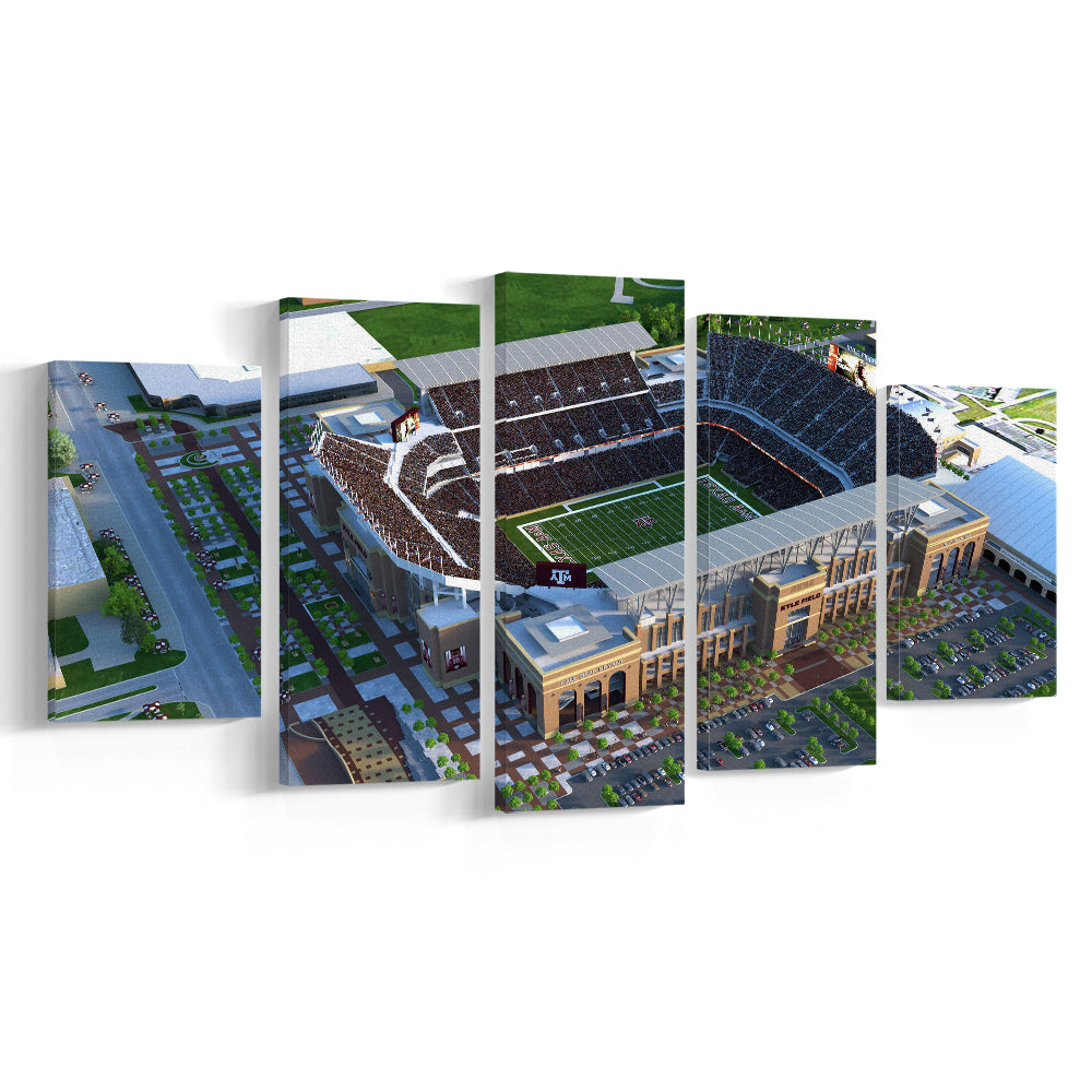 Kyle Field Ariel View, Stadium Canvas, Sport Art, Gift for him, 5 Panel, Large Canvas, Canvas Print Wall Art