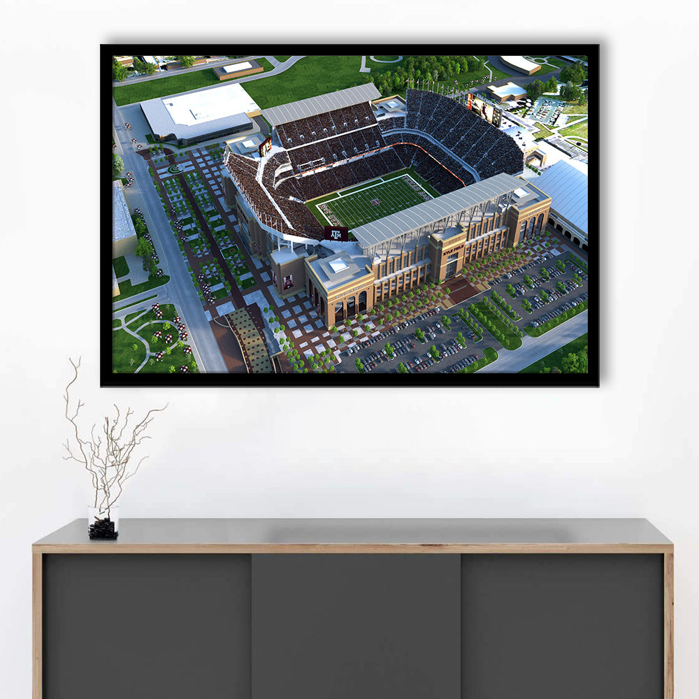 Kyle Field Ariel View, Stadium Canvas, Sport Art, Gift for him, Framed Art Print Wall Decor, Picture Framed