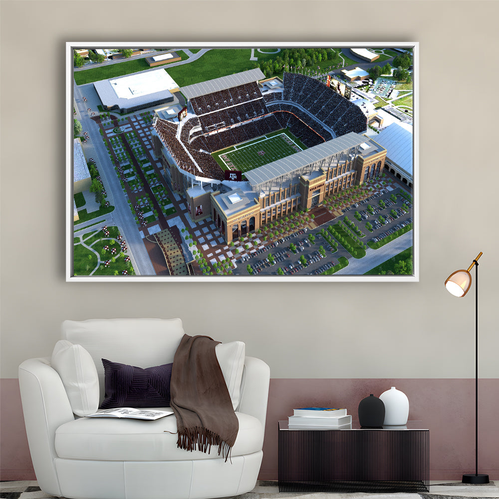 Kyle Field Ariel View, Stadium Canvas, Sport Art, Framed Canvas Print Wall Art, Floating Frame