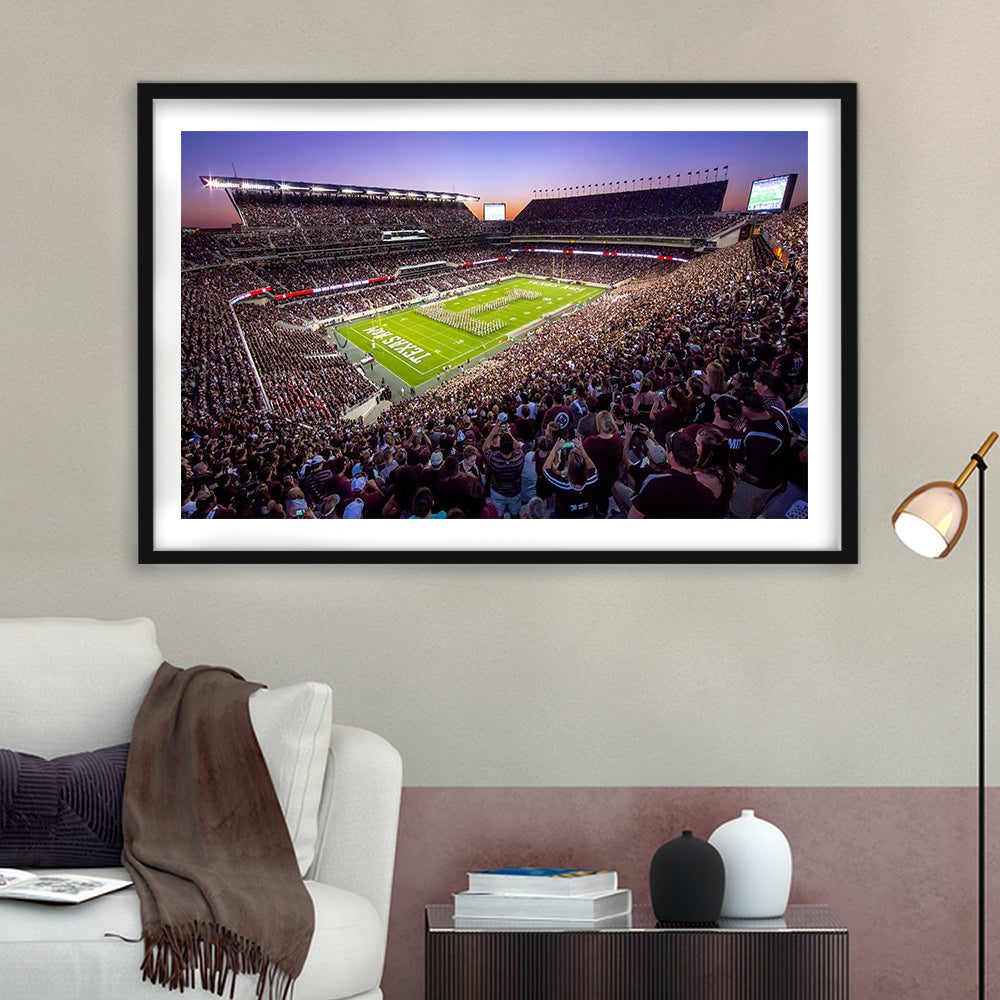 Kyle Field Scaled, Stadium Canvas, Sport Art, Gift for him, White Border Framed Art Print Wall Decor