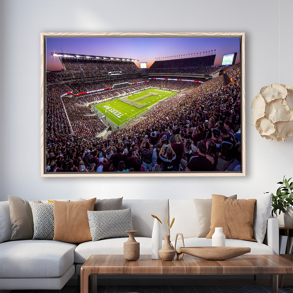 Kyle Field Scaled, Stadium Canvas, Sport Art, Framed Canvas Print Wall Art, Floating Frame