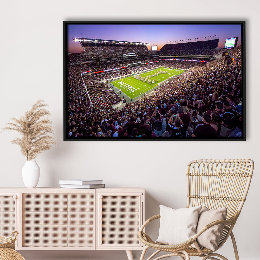 Kyle Field Scaled, Stadium Canvas, Sport Art, Framed Canvas Print Wall Art, Floating Frame