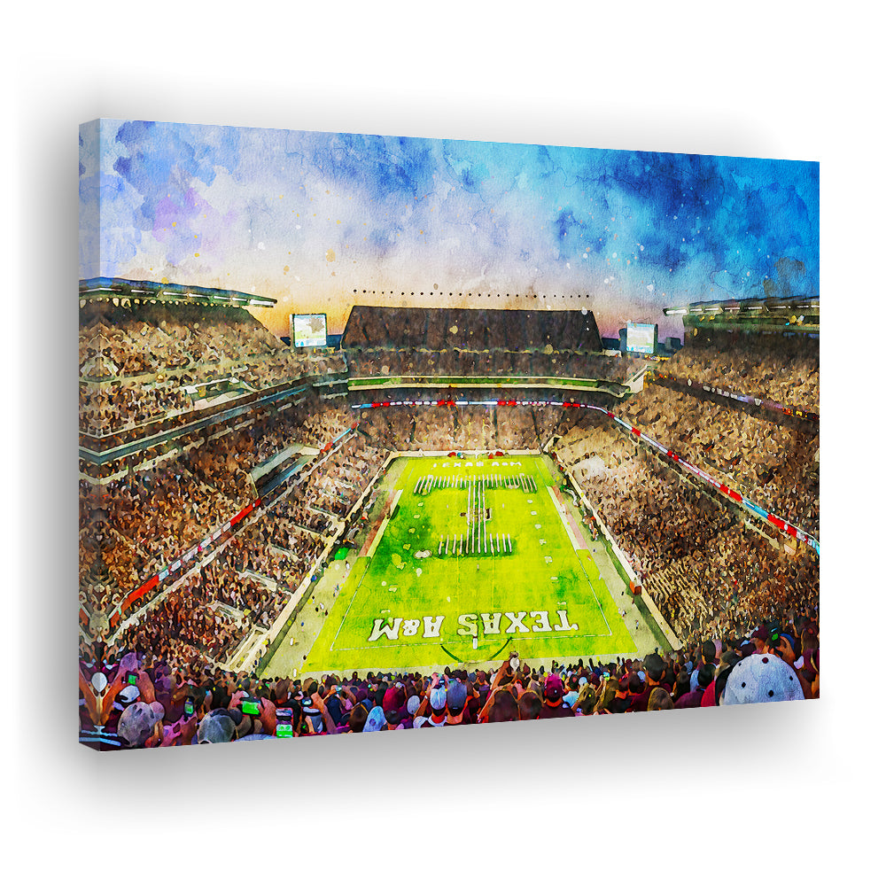 Kyle Field Texas Stadium Watercolor, Canvas Art Decor Print, Painting Art, Canvas Print Wall Art Home Decor
